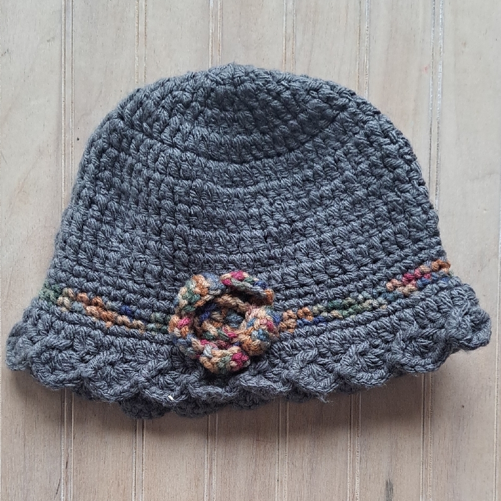 Hand-Crocheted Toddler Bucket Hat Scallop Brim Floral Cottagecore Beanie Cloche